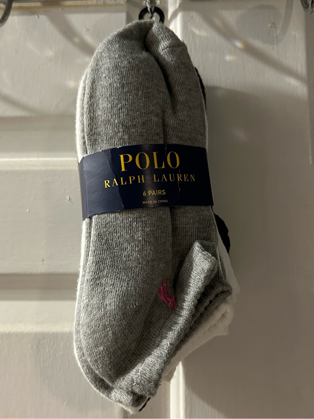 Polo by Ralph Lauren Women's 6-Pack Low-Cut Socks - Gray with Pink Logo